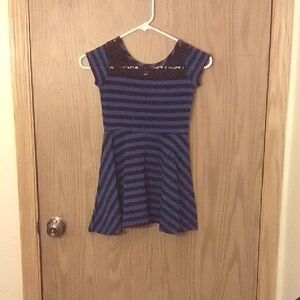 Striped Blue and Black Kids Dress